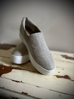 Vince Beige/Taupe Woven Slip-On Platform Sneakers